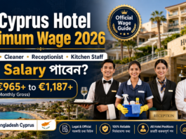 Cyprus Hotel Minimum Wage 2026 waiter cleaner receptionist kitchen staff salary