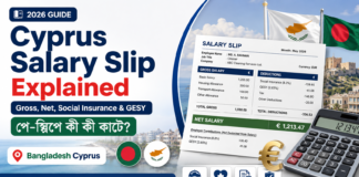 Cyprus Salary Slip Explained: Gross, Net, Social Insurance ও GESY কীভাবে কাটে? Cyprus salary slip explained with gross net salary Social Insurance and GESY