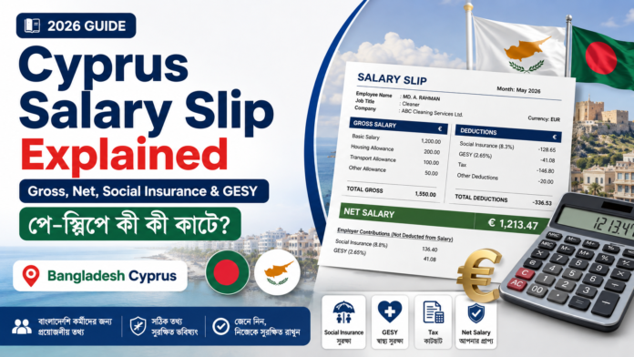 Cyprus salary slip explained with gross net salary Social Insurance and GESY