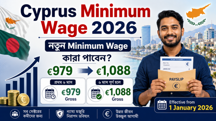 Cyprus Minimum Wage 2026 €979 and €1088 for Bangladeshi workers